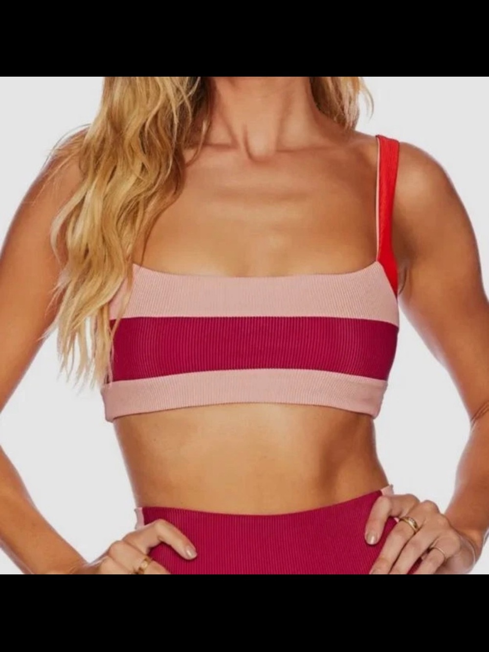 NWT Beach Riot Ribbed Colorblock Bikini Top Pink Red Womens Medium